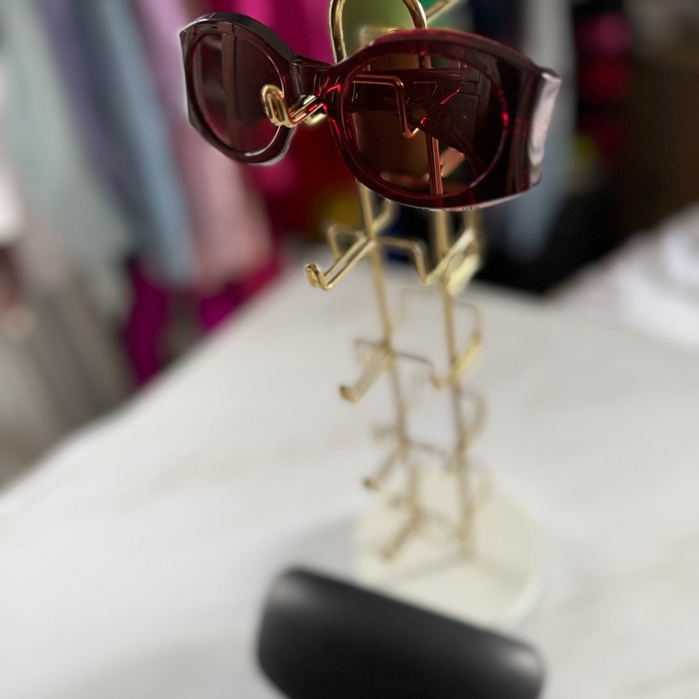 New Authentic Salvatore Ferragamo 612 Red Oval Sunglasses Made in Italy w Case - Picture 5 of 11